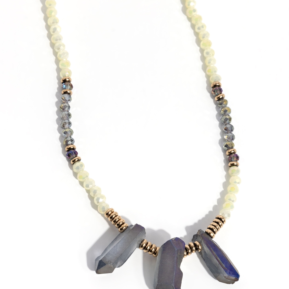Elegant Blue and Gold Beaded Necklace Stately Showcase Multi Fashion Jewelry